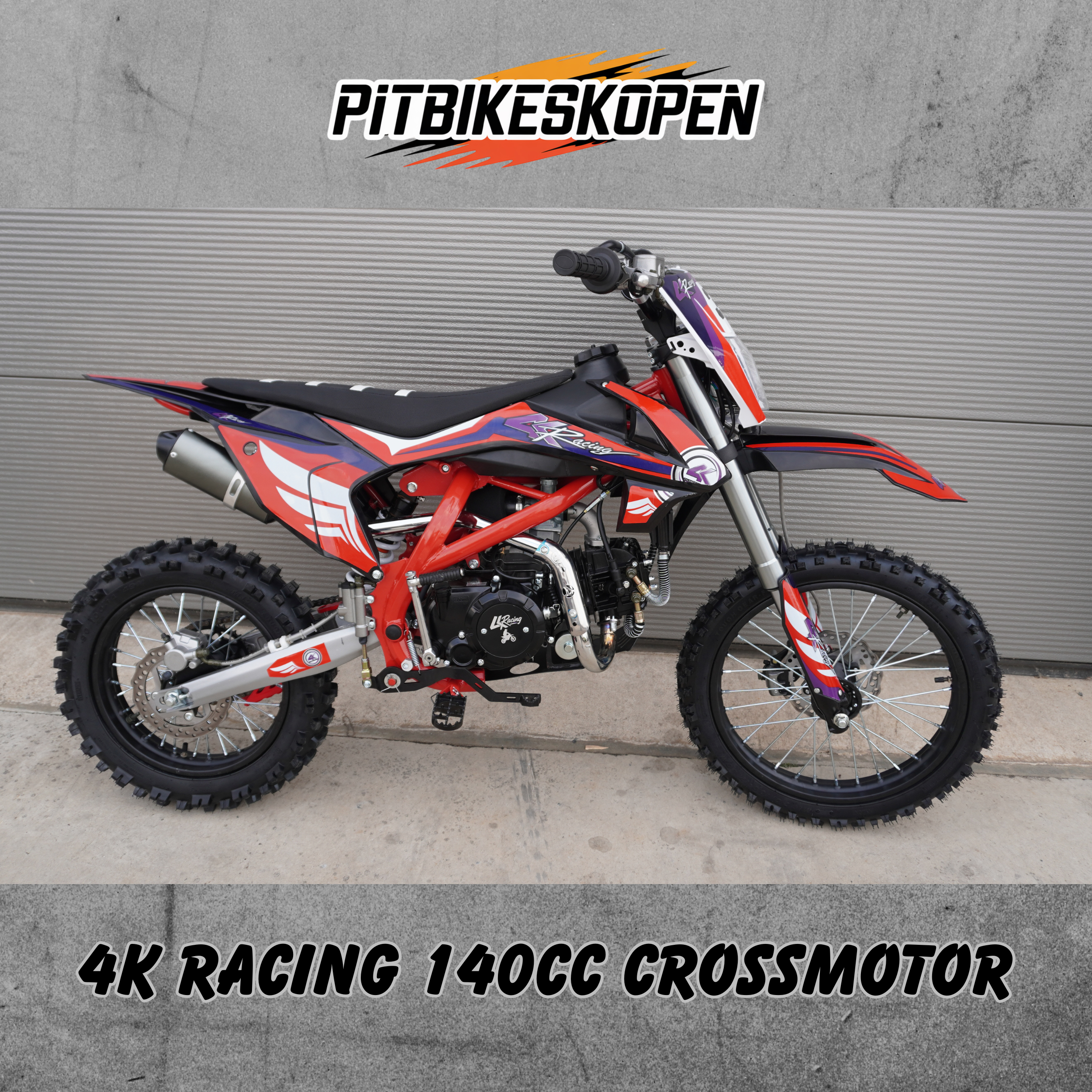 4K-Racing Crossmotor met 140cc 4-takt YX Motorblok - Rood frame